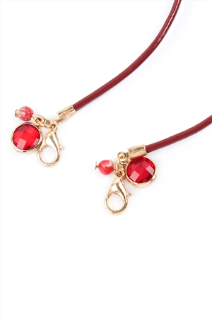 S23-9-4-MYN1199GDRD GOLD RED  -NECKLACE LEATHER GLASS BEADS/6PCS