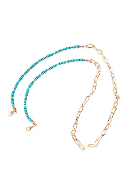 S23-5-4-MYN1203GTQ GOLD TURQUOISE -EYEGLASSES HOLDER BEADED CHAIN NECKLACE/6PCS