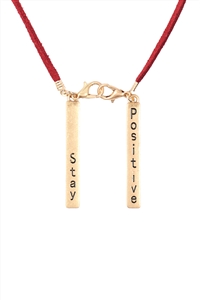 SA4-2-5-MYN1212MGDRD MATTE GOLD RED -EYEGLASSES HOLDER LEATHER "STAY POSITIVE" NECKLACE/6PCS