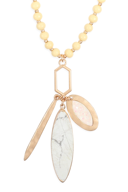 S23-10-5-MYN1294HW-NATURAL STONE CHARM NECKLACE-HOWLITE/6PCS (NOW $1.75 ONLY!)