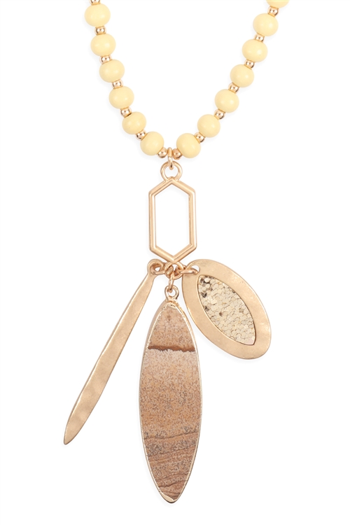 S19-9-3-MYN1294LCT-NATURAL STONE CHARM NECKLACE-LIGHT BROWN/6PCS (NOW $1.75 ONLY!)