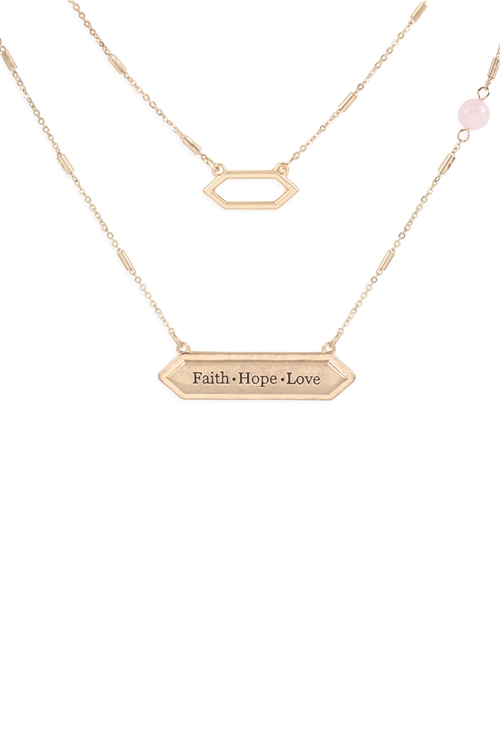 S23-11-5-MYN1295WFA-FAITH HOPE LOVE PENDANT NECKLACE-GOLD PINK/6PCS (NOW $1.50 ONLY!)