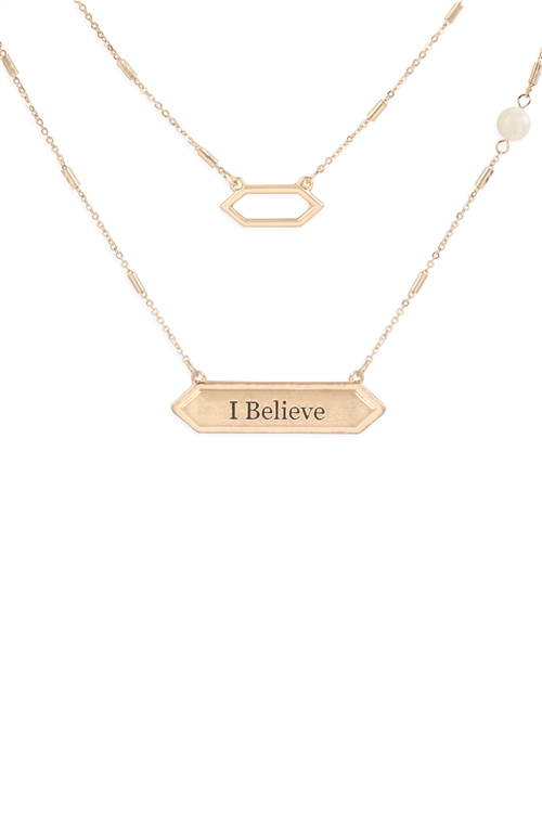 S23-10-4-MYN1295WIB-I BELIEVE PENDANT NECKLACE-GOLD WHITE/6PCS (NOW $1.50 ONLY!)