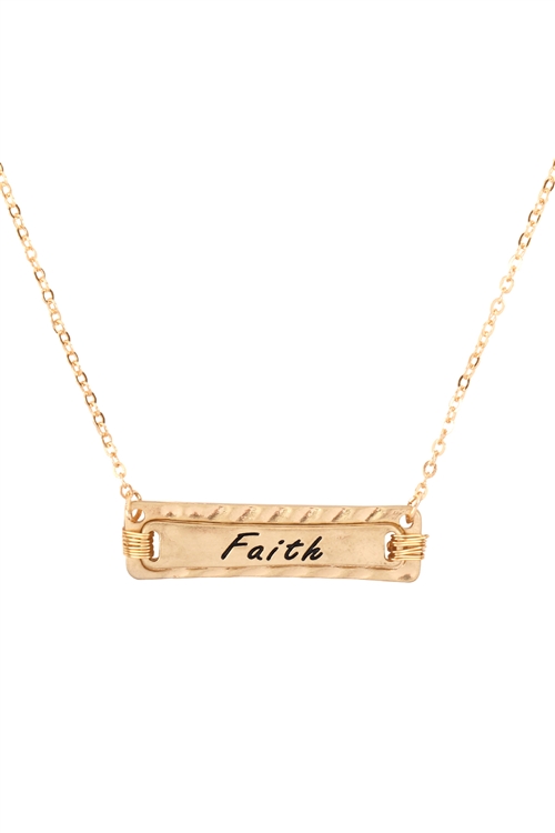 S17-7-2-MYN1365WG- MATTE GOLD "FAITH" PERSONALIZED BAR CHAIN NECKLACE/6PCS (NOW $0.75 ONLY!)