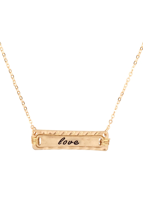 S21-8-2-MYN1366WG- MATTE GOLD "LOVE" PERSONALIZED BAR CHAIN NECKLACE/6PCS (NOW $0.75 ONLY!)