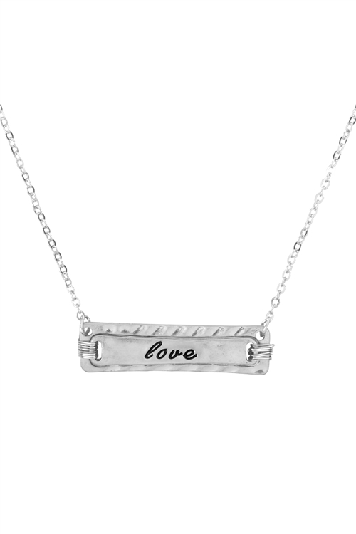 S22-10-3-MYN1366WS- MATTE SILVER "LOVE" PERSONALIZED BAR CHAIN NECKLACE/6PCS (NOW $0.75 ONLY!)