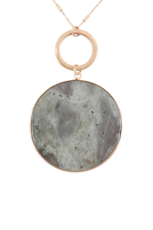 S17-10-4-MYN1368WGLAB-FACETED NATURAL STONE DISC PENDANT NECKLACE-GRAY/6PCS