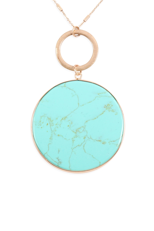 S17-11-4-MYN1368WGTQ-FACETED NATURAL STONE DISC PENDANT NECKLACE-TURQUOISE/6PCS