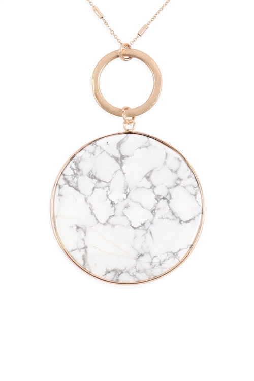 S17-10-3-MYN1368WGTWT-FACETED NATURAL STONE DISC PENDANT NECKLACE-WHITE/6PCS