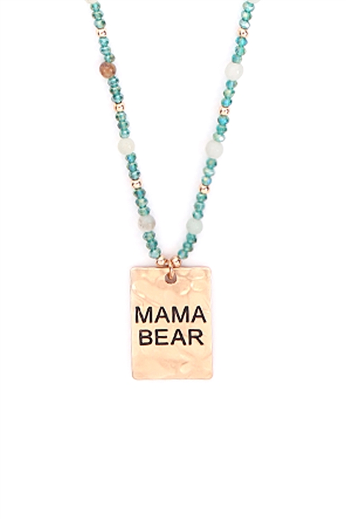 S27-7-4-MYN1371MGAMZ-HAMMER SQUARE "MAMA BEAR" PENDANT NECKLACE-MATTE GOLD AMAZONITE/6PCS