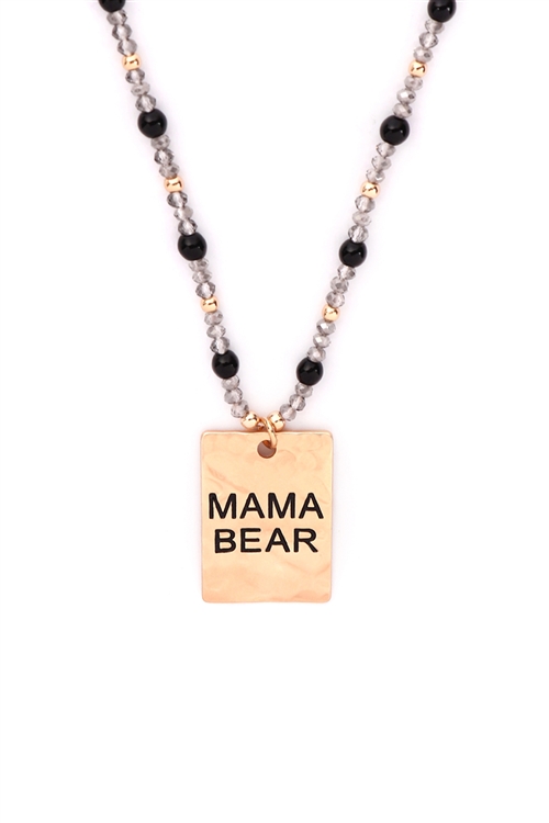 S27-7-4-MYN1371MGBK-HAMMER SQUARE "MAMA BEAR" PENDANT NECKLACE-MATTE GOLD BLACK6PCS