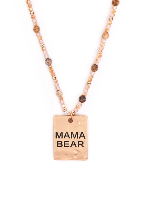 S27-8-5-MYN1371MGLCT-HAMMER SQUARE "MAMA BEAR" PENDANT NECKLACE-MATTE GOLD BROWN/6PCS