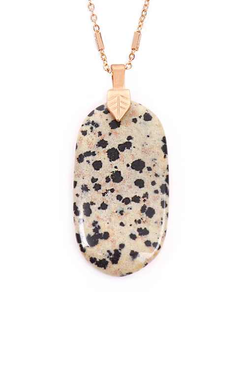 S29-2-2-MYN1395MGDAL-FASTENED NATURAL OVAL STONE PENDANT NECKLACE-DALMATIAN/6PCS