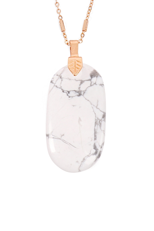 S29-2-4-MYN1395MGWH-FASTENED NATURAL OVAL STONE PENDANT NECKLACE-WHITE/6PCS