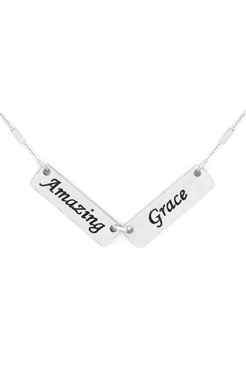 S29-2-3-MYN1420MSAMZ-AMAZING GRACE DOUBLE BAR CHARM PENDANT NECKLACE-MATTE SILVER/6PCS