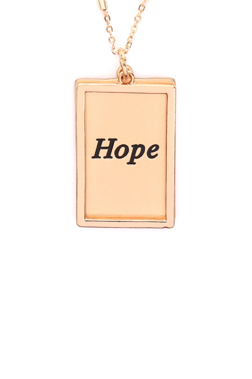 S29-2-1-MYN1421MGHP-HOPE ETCHED BRASS BOX PENDANT NECKLACE-MATTE GOLD/6PCS