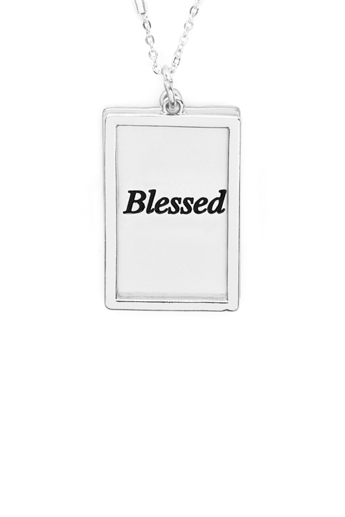 S29-2-4-MYN1421MSBLE-BLESSED ETCHED BRASS BOX PENDANT NECKLACE-MATTE SILVER /6PCS