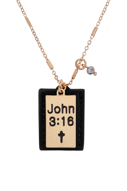 S23-6-2-MYN1430BGBK-JOHN 3:16 ENGRAVED PLATE POCKET NECKLACE - BLACK/6PCS (NOW $1.00 ONLY!)