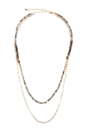 S20-9-5-MYN1511BK - NATURAL STONE, CHAIN LAYERED LONG NECKLACE-BLACK/6PCS (NOW $1.75 ONLY!)