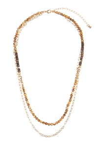 S20-9-5-MYN1511LCT - NATURAL STONE, CHAIN LAYERED LONG NECKLACE-LIGHT BROWN/6PCS (NOW $1.75 ONLY!)