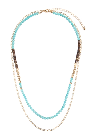 S20-9-5-MYN1511TQ - NATURAL STONE, CHAIN LAYERED LONG NECKLACE-TURQUOISE/6PCS (NOW $1.75 ONLY!)
