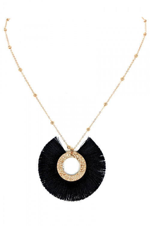 S1-4-3-LBN3524BK BLACK AND GOLD TASSEL CIRCLE FASHION NECKLACE WITH EARRING SET/3SETS