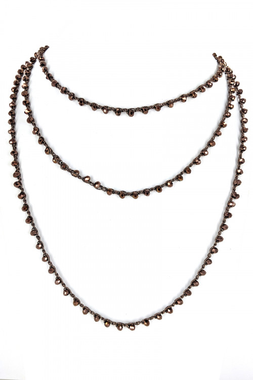 S1-3-4-LBN3529BR 80" ENDLESS STRAND BROWN GLASS BEADED FASHION NECKLACE/3PCS