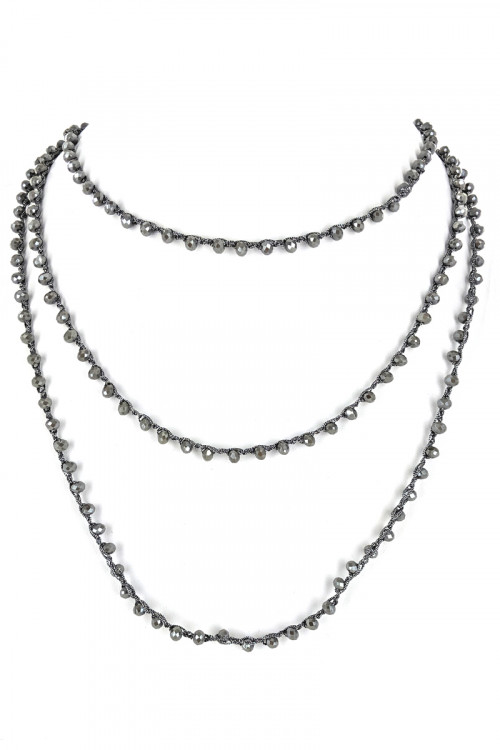 S1-2-4-LBN3529GR 80" ENDLESS STRAND GREY COLOR GLASS BEADED FASHION NECKLACE/3PCS
