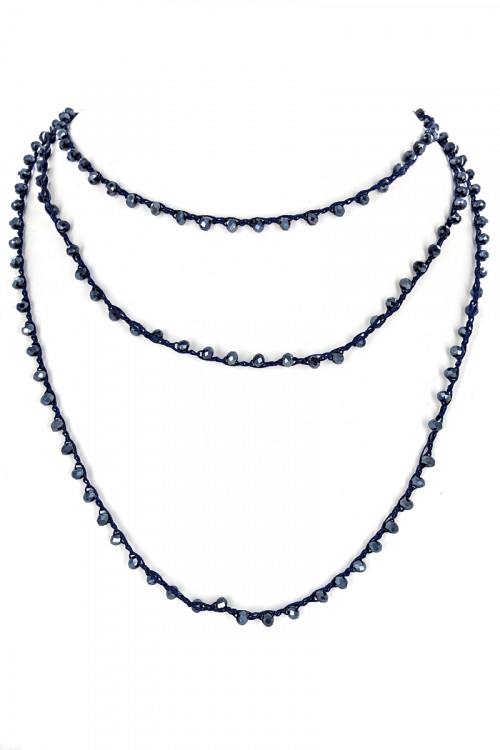 S1-2-5-LBN3529NV 80" ENDLESS STRAND NAVY COLOR GLASS BEADED FASHION NECKLACE/3PCS