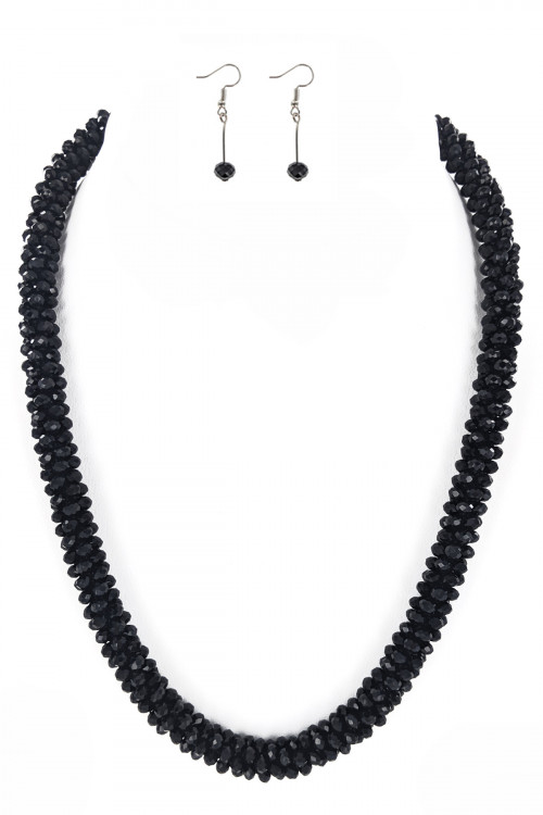 S1-3-2-LBN3530BK BLACK CRYSTAL BEADED FASHION NECKLACE WITH MATCHING EARRINGS SET/3SETS