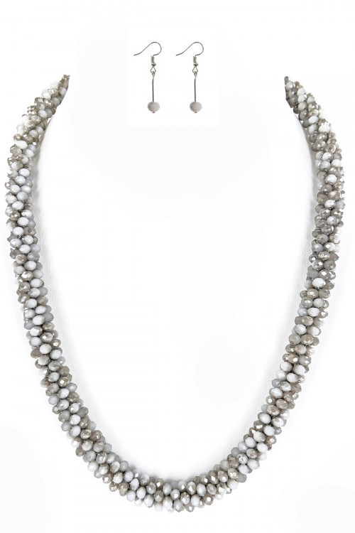S1-3-2-LBN3530GR GREY CRYSTAL BEADED FASHION NECKLACE WITH MATCHING EARRINGS SET/3SETS