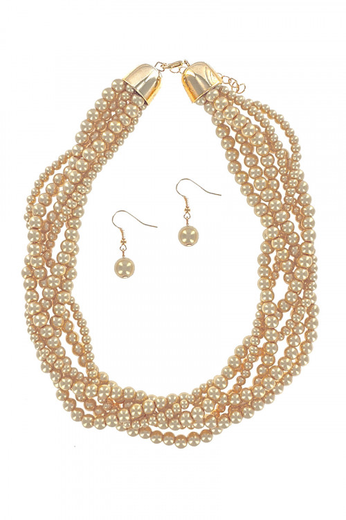 S1-6-4-LBN3550CF NATURAL MULTI TWIST PEARL NECKLACE & EARRINGS SET/3SETS