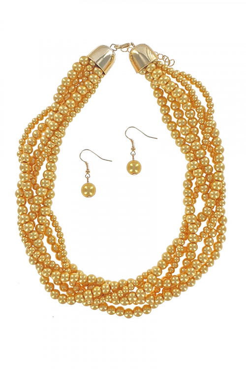 S1-6-4-LBN3550YE YELLOW MULTI TWIST PEARL NECKLACE & EARRINGS SET/3SETS