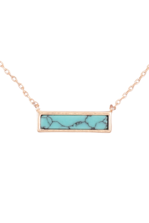 S5-4-3-N6086WGD-TQS - NATURAL STONE BAR PENDANT BRASS NECKLACE-MATTE GOLD TURQUOISE/6PCS