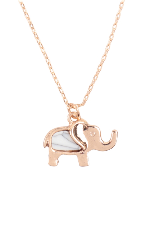 S6-6-2-N6104GD-WHT - SEMI STONE ELEPHANT  CHARM PENDANT NECKLACE-GOLD WHITE/1PC (NOW $1.25 ONLY!)