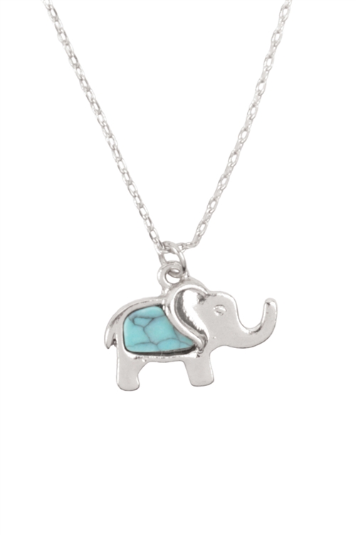S6-6-2-N6104RD-TQS - SEMI STONE ELEPHANT  CHARM PENDANT NECKLACE-SILVER TURQUOISE/1PC (NOW $1.25 ONLY!)