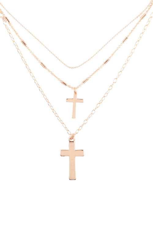 A2-1-2-N6151GD - DOUBLE CROSS PENDANT LAYERED NECKLACE - GOLD/1PC