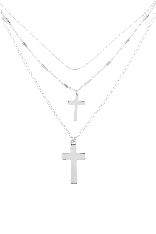 A2-1-2-N6151RD - DOUBLE CROSS PENDANT LAYERED NECKLACE - SILVER/1PC