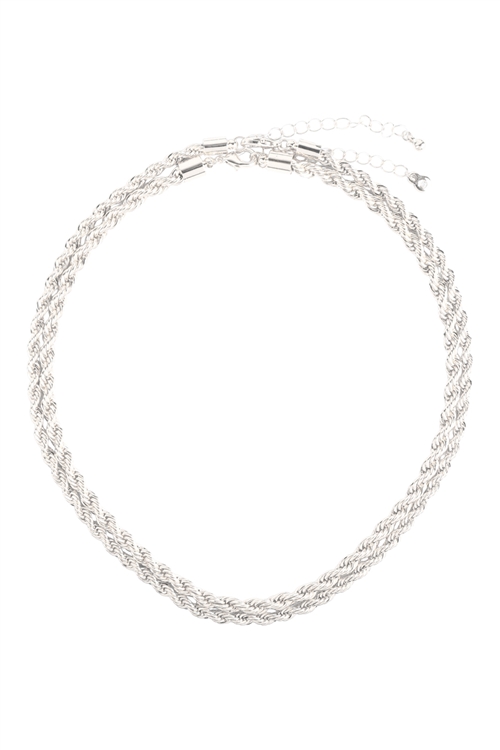 A2-3-2-N6189SV - ROPE CHAIN LAYERED SET NECKLACE - SILVER/6PCS