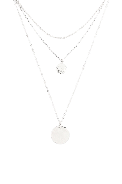 A2-2-4-N6190SV -ROPE CHAIN MULTI WITH COIN DISK PENDANT NECKLACE - SILVER/1PC(NOW $2.75 ONLY!)
