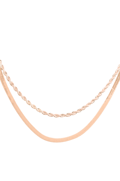 SA3-3-2-N6213GD - 15+16 IN ROPE & SNAKE CHAIN LYR NECKLACE-GOLD/6PCS