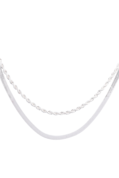 SA3-3-2-N6213SV - 15+16 IN ROPE & SNAKE CHAIN LYR NECKLACE-SILVER/6PCS
