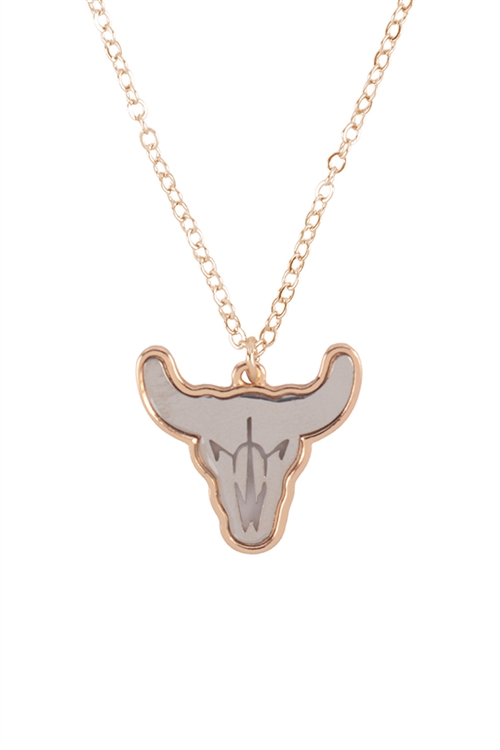 A2-3-5-N7288GD-RD - TWO-TONE BULL SKULL PENDANT NECKLACE - GOLD SILVER/6PCS