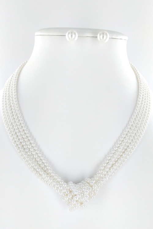 S1-1-1-LBN8163 PEARL KNOT FASHION NECKLACE & EARRING SET/3SETS