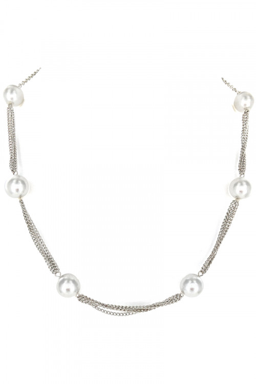 S1-3-1-LBN8165 SILVER NECKLACE WITH PEARLS AND MATCHING EARRINGS SET/3SETS