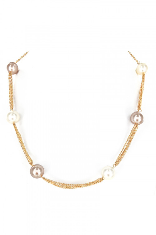 S1-5-4-LBN8165MU GOLD NECKLACE WITH DUAL COLOR PEARLS AND MATCHING EARRINGS SET/3SETS