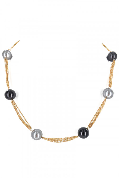 S1-6-4-LBN8165MU2 GOLD NECKLACE WITH DUAL COLOR PEARLS AND MATCHING EARRINGS SET/3SETS