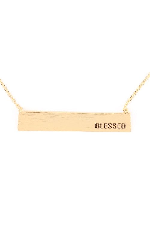 A3-2-2-N9654G - " BLESSED" CUSTOM BAR NECKLACE - GOLD/6PCS
