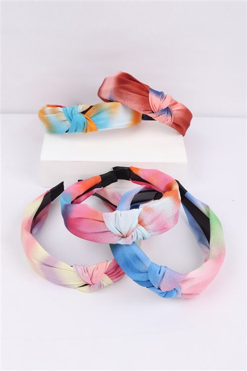 S21-5-2-NHB1243 - TIE DYE KNOT HEADBAND HAIR ACCESSORIES ASSORTED/12PCS    ****Color May Vary****