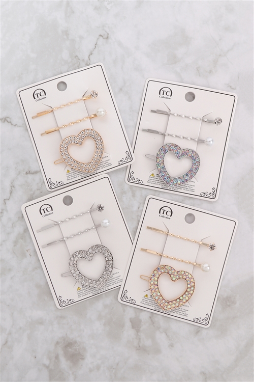 S18-10-2-NHP7613 - SET HEART HAIR PIN HAIR ACCESSORIES ASSORTED /12PCS